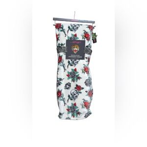 Ed Hardy White and Red Floral Throw Blanket